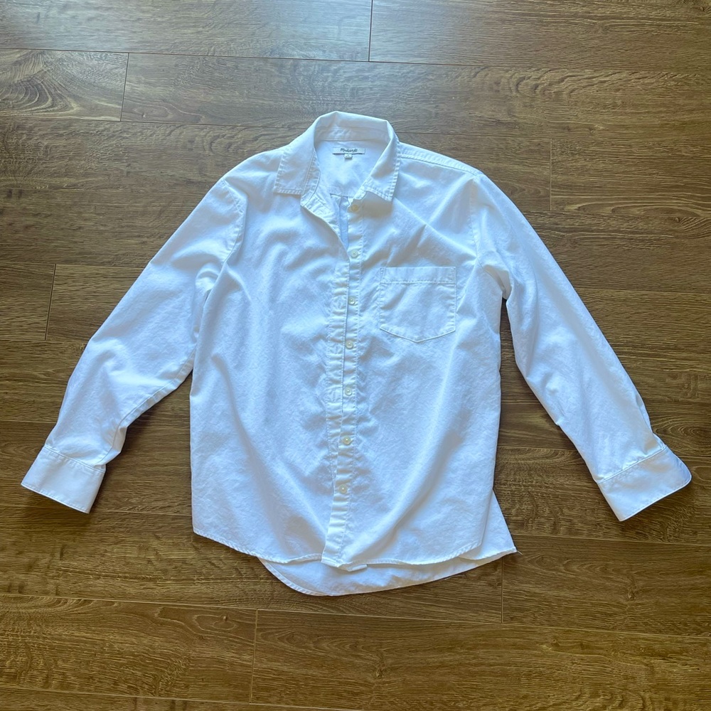 Side-Button White Poplin Shirt